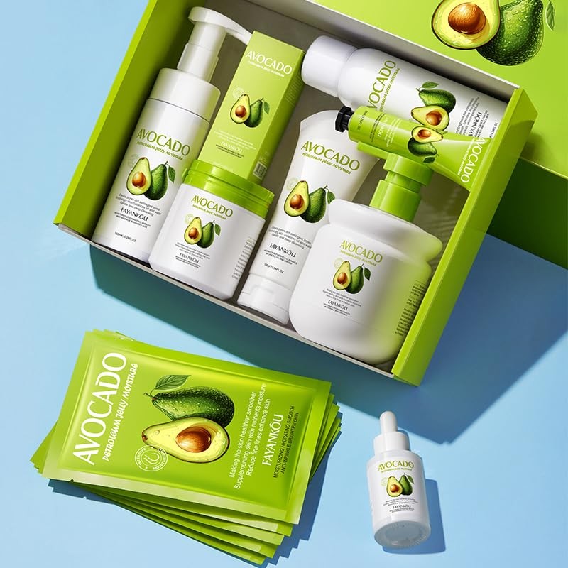 Avocado Skin care Set,8-In-1 Skin Care Kit With Cleanser, Face