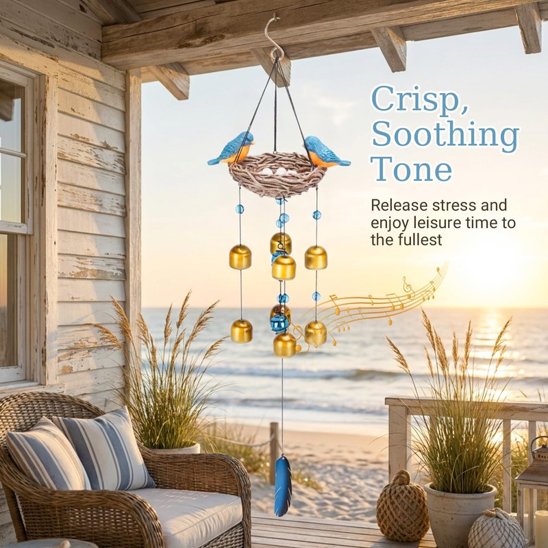 MUMTOP Wind Chime for Outside, Blue Bird Resin Wind Bells