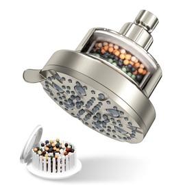 Regadera Filtrada VMASSTONE Alta Presión Agua Dura - 20 Etapas, 7 Rociados, Protege Pelo/Piel, Ahorro Agua, 2 Pausas, Baño (FM-002 Níquel Cepillado) |