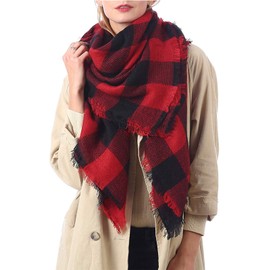 Century Star Women's Stylish Warm Tassels Soft Plaid Tartan Scarf Winter Large Blanket Wrap Shawl, Z Buffalo Red, One Size
