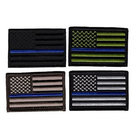 Bundle 4 Pieces - US Flag Police Law Enforcement Thin Blue Line (3.0 x 2.0 inc) Hook Patch