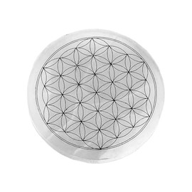 NKlaus Selenite Charging Plate 15 cm with Flower of Life Engraving - Gemstone Charging, Chakra Work, Energy Work, Protection Symbol & Spiritual Decoration 16606