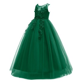 Flower Girl Lace Dress for Kids Wedding Bridesmaid Pageant Party Prom Formal Ball Gown Princess Puffy Tulle Dresses Green 8-9 Years