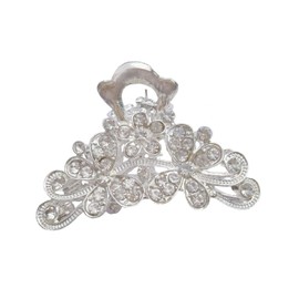 Retro Flowers Small Hair Claw Clip for Women Lady Vintage Alloy Rhinestone Hair Jaw Clips Hairpin Fancy Hair Clamp (Silver)