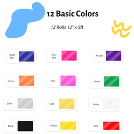 JAVIGA 12 Rolls 12" x 5ft Heat Transfer Vinyl Bundle,12 Multi Color Iron on Vinyl, Compatible with Cricut All Cutting Machine and Heat Press