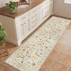 DUKINO 2x6 Rug for Hallway, Washable Kitchen Runner Rug with Non Slip Backing, Soft Low Pile Vintage Animal Runner for Bedroom, Kitchen, Hallway, Entryway, Laundry, Beige