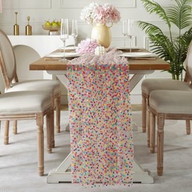 FLCSIed 10ft Sheer Table Runner, 30*120 Inches Sheer Chiffon Fabric Runner, Sequin Glitter Wedding Table Runner for Birthday, Party, Bridal Shower Decoration (Colourful)