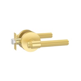 Asidrama 1 Pack Privacy Gold Knurled Door Handles, Door Lever with Door Knobs Indoor for Bedroom or Bathroom, Heavy Duty Brushed Gold Door Handles Interior with Locks for Left Right Sided Doors