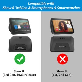 PlusAcc Adjustable Charging Station for Show 8 (3rd Gen) & Phone - Stand with USB C and USB A Charging Ports Charging Station for Smartphones, Smartwatch Headphones and Show 8 3rd Gen (Black)