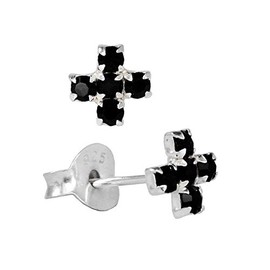 Nklaus Medieval Cross Stud Earrings Pair 925 Sterling Silver Black Crystal 7041