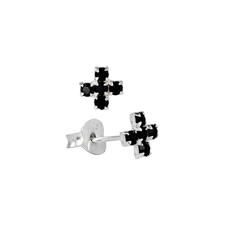 Nklaus Medieval Cross Stud Earrings Pair 925 Sterling Silver Black