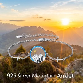 POPLYKE Sea Turtle Anklet for Women 925 Sterling Silver Moonstone Ankle Bracelet Girls Double Layer Chain Moonstone Gifts Summer Beach Jewellery, Silver Sterling Silver, Opal