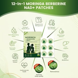 Parches de berberina GLPLUS-1 12 en 1, parches de berberina de moringa x NAD con L glutamina, cromo, granada y canela a múltiples partes del cuerpo, a