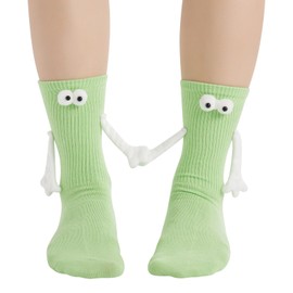Honganda Funny Magnetic Hand Holding Socks, Hand in Hand Socks for Adult Christmas Gift for Couples Lovers Family Friends (Light Green, One Size)