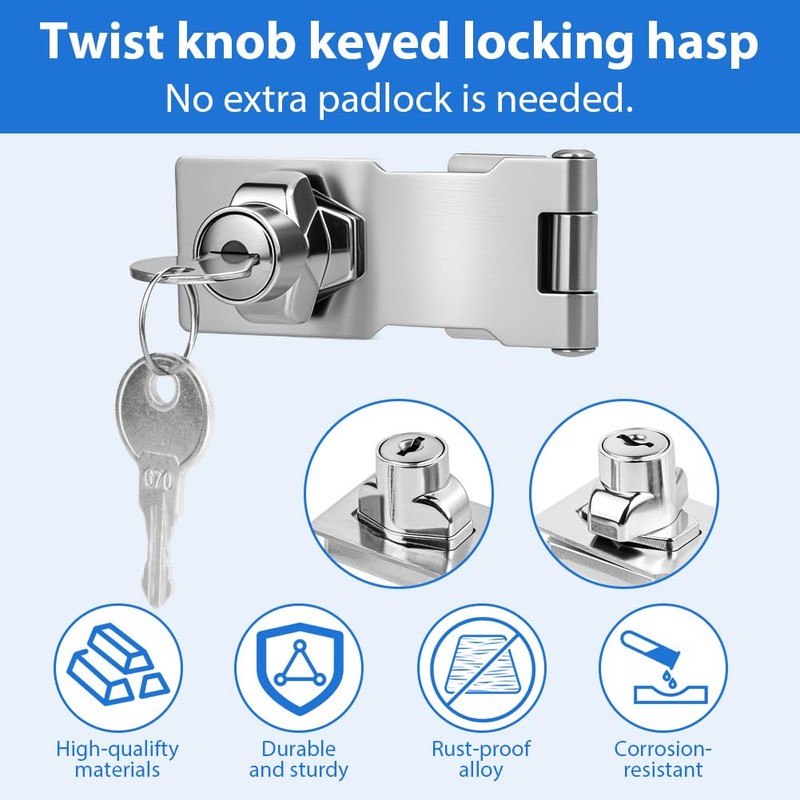 Flintronic Keyed Hasp Lock, 3 Inch Door Lock Hasps with