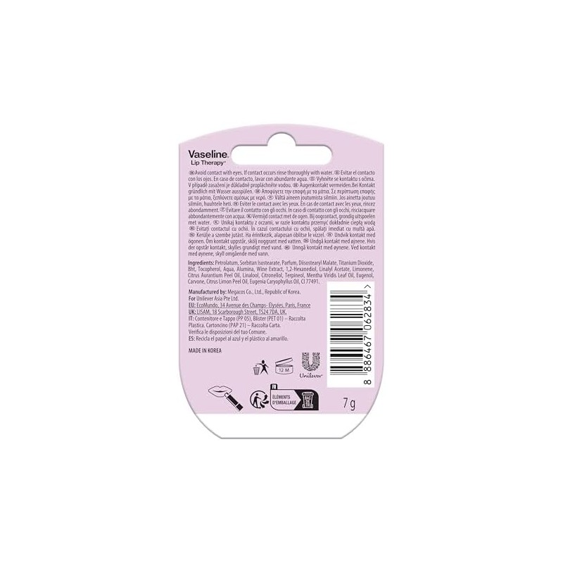 Vaseline Bálsamo para Labios Mini Tarro Pink Bubbly 7g, Hidratación