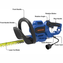 GARCARE 4.5Amp Corded Electric Hedge Trimmer - 24" Dual-Action Blade, 0.7" Cutting Capacity, Lightweight & Adjustable Handle for Lawn, Garden, Shrub Trimming