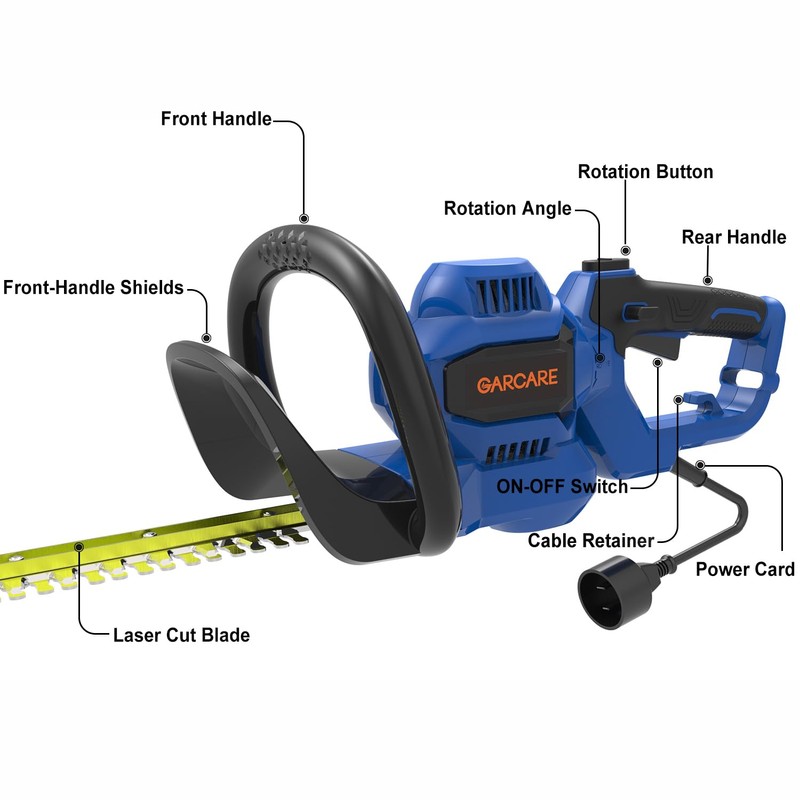 GARCARE 4.5Amp Corded Electric Hedge Trimmer - 24" Dual-Action Blade,
