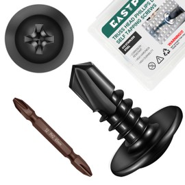 EASTPUK #8 x 1/2" Black Self Tapping Screws for Metal, Truss Head Phillips Drive 410 Stainless Steel Self Drilling Sheet Metal Screws with Drill Bit, Fast Tapping (Box of 100)