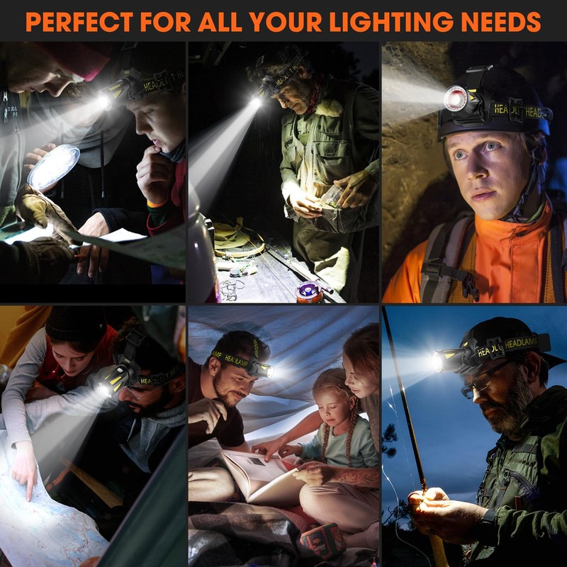 MAXME100® Upgraded Long Throw Headlamp Rechargeable, Head Lamp, High Lumen