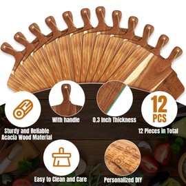 Patelai 12 Packs Wooden Cutting Board Set with Handles Large Kitchen Serving Plain Chopping Board Bulk Gifts for Mom for Vegetables Meat Pizza Cheese Fruit Bread(Acacia Wood,17 x 13 Inch)