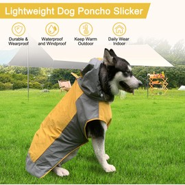 Dog Raincoat,Dog Waterproof Jacket,Reflective Dog Jacket with Hoodie,Lightweight Dog Poncho Slicker,Dog Rain Coat for Medium Large Dogs (Yellow, Large)