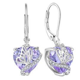 YL Women's Earrings 925 Sterling Silver Butterfly Earrings 12 Birthstone Cubic Zirconia Jewellery Gifts for Mother Girlfriend, Silver, Alexandrite