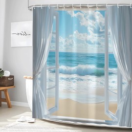 Ocean Beach Shower Curtain Sunshine Coastal Seaside Window Nature Scenery