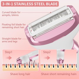 Electric Razor for Women, 4-in-1 Bikini Trimmer & Body Shaver for Nose Hair Face Eyebrow Arms Legs Armpit Underarm Pubic Area, Rechargeable Wet/Dry Painless Hair Removal