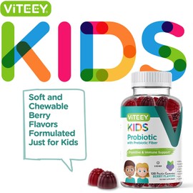Viteey- Gomitas probióticas para niños más fibra prebiótica: 2 mil millones de UFC: salud digestiva, salud intestinal, Co