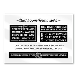 Acrylic 5x7 Bathroom Rules, Do Not Flush Sign for Bathroom, Compatible with Airbnb Essentials, Dark Towels for Make Up Removal, Clean Messes and Turn Off the Lights Sign Made in USA