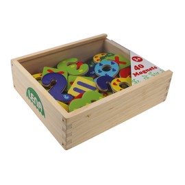 Lena 65824 Magnet Zahlen und Rechenzeichen in Holzkiste, mit 40 magnetischen Zeichen zum Rechnen in verschließbarer Kiste aus Holz, Rechenset mit Holzzahlen für Kinder ab 3 Jahre, Mehrfarbig, Klein