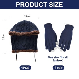 WUFGWBD 1 All-In-One Warm Hat And 1 Pair Of Knitted Gloves, Winter Cold Protection Supplies, Soft Fleece Hat, Neck Warmer