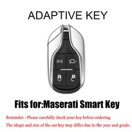 HIBEYO Key Fob Cover Compatible with Maserati Ghibli Levante Quattroporte 4 Button TPU Key Shell Smart Remote Auto Key Holder Accessories with Leather Keychains-White