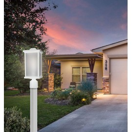 Solus SPC51TF-LE26C-WH Square Decorative Composite Post Top Outdoor Light Fixture with 4000K LED Lamp, White Housing with Frost Acrylic Lens, 15" H x 6.35" W, UL Listed