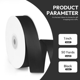 Quhora 1" x 50 Yards Satin Ribbon - Black Silk Ribbon with Spool - Ideal for Gift Wrapping, Floral Bouquets, Crafts, Wedding Party Decorations, Christmas and Sewing Projects
