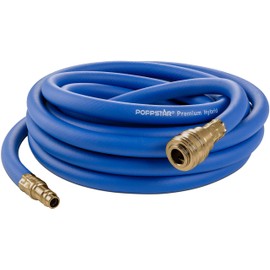 Poppstar Compressed Air Hose 5 m (Hybrid PVC with Fabric, Inner Diameter 9.2 mm with Brass Quick Coupling and Coupling Plug) up to 20 Bar, Blue