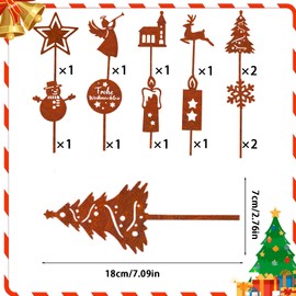 JINGTOPS Christmas Decoration Outdoor Garden Stake Rust, Set of 12 Garden Stakes, Christmas, Rust Decoration, Garden Stake, Rust Decoration for Garden, Garden Figures for Outdoors, Weatherproof