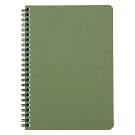 Clairefontaine - Ref 785323C - Age Bag Wirebound Notebook (100 Pages) - A5 Size, Squared Rulings, 90gsm Brushed Vellum Paper, Pocket for Loose Documents - Green Cover