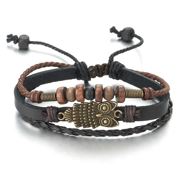 COOLSTEELANDBEYOND Herren Damen Multi-Strang Schwarz Geflochtenem Leder Braun Baumwolle Riemen