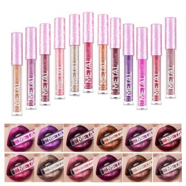 MKNZOME Lip Gloss Set, 12 Colours Metallic Matte Liquid Lipsticks Lip Stains Kit, Waterproof, Durable Moisturising Non-Stick Cup, Glitter Lips Colour Set as Gifts for Girls and Women