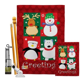 Breeze Decor Pals Greetings Garden House Flags Kit Wintertime Winter Wonderland Snowflake Snowman Ice Skate Season Snow Small Decorative Gift Yard Banner Made in USA 28 X 40