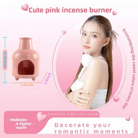 Zynzthos Handmade Ceramic Palo Santo Holder Burner & Sage Holder - Mini Tabletop Chiminea Burner Tray with Ash Catcher, Decorative Incense Holder for Spiritual Meditation & Yoga (Pink)