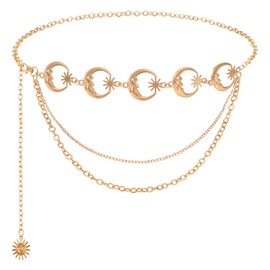 FIORETTO Multilayer Moon Belt for Women Metal Chain Belts Fashion Waist Belts for Dress Star Gold