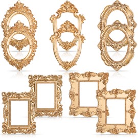 Yalikop 10 Pcs Vintage Resin Picture Frame Antique Photo Frame Table Top Jewelry Display Christmas Holiday Party Hotel Decor (Gold)
