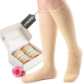 WAKEFEET Compression Socks Women and Men 2 Pairs, Compression Socks 20-30 mmHg for Calf Recovery, Relief, Discomfort