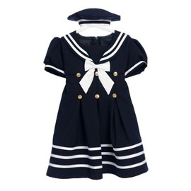 Classykidzshop Navy Girl Sailor Dress with White Strip (Large /12-18 Months)