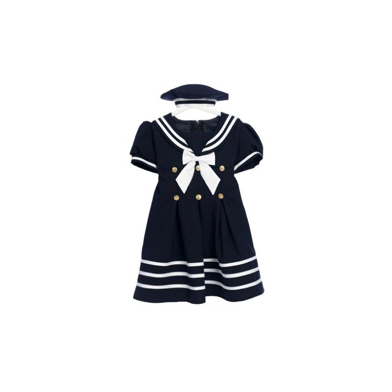 Classykidzshop Navy Girl Sailor Dress with White Strip (Large /12-18