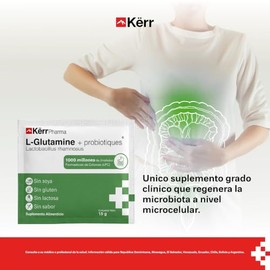 Kërr Pharma L-Glutamina + Probióticos 15g, 30-Pack. Regeneración avanzada de la barrera intestinal | Suplemento alimenticio de formulación suiza que c