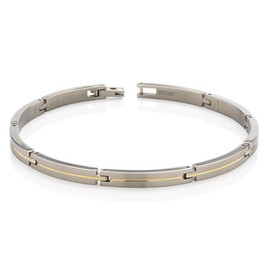 Boccia 03017-02 Bracelet Made of Partially Polished Matte Pure Titanium with a Gold-Plated Centre Stripe, Colour: Gold/Silver, Dimensions: Length 20 cm, Pure titanium, No Gemstone